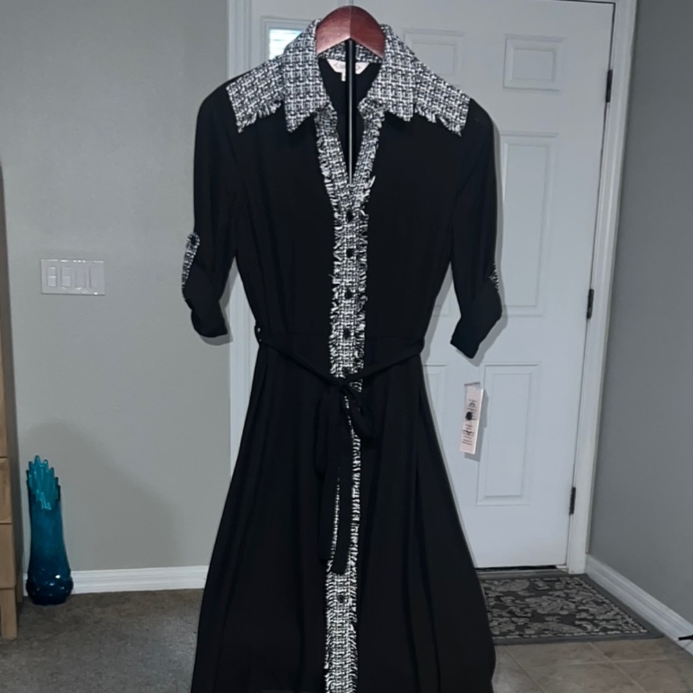 Nanette Lepore Black and White A-Line Dress with Notched Collar - NWT Never Worn